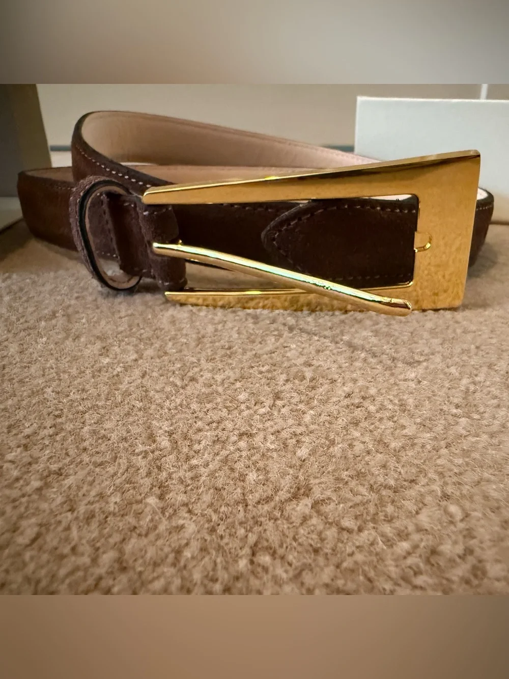 AUREUM Brown Suede Belt with Gold Buckle
